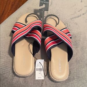 Lane Bryant Red Navy Striped Crossband Sandals